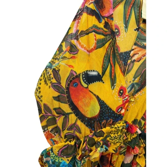 Farm Rio Women's Into The Wild Jungle Tropical Ruffle Dress Resort Boho XS‎ - Picture 5 of 10
